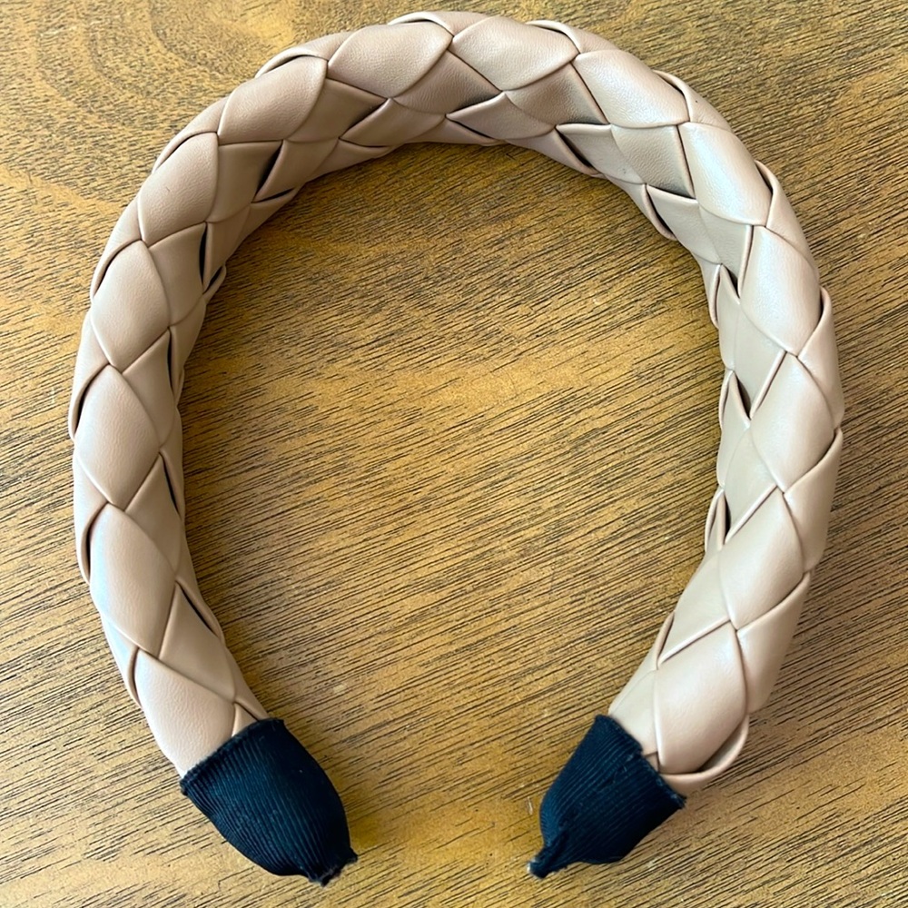 Pleather Braided Headband - Tan